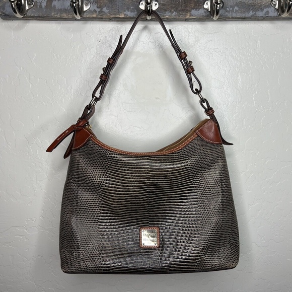 Dooney & Bourke Handbags - Dooney & Bourke Snake / Lizard Leather Embossed Hobo Bag Satchel Brown Gray